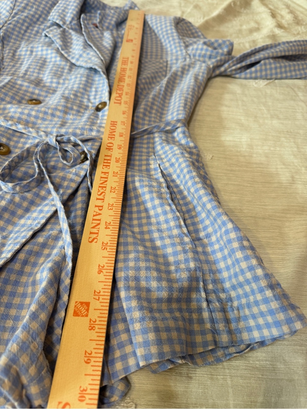 Free People Sweet & Salty Gingham Romper Women’s Size 6 Blue Linen Blend - Picture 9 of 9